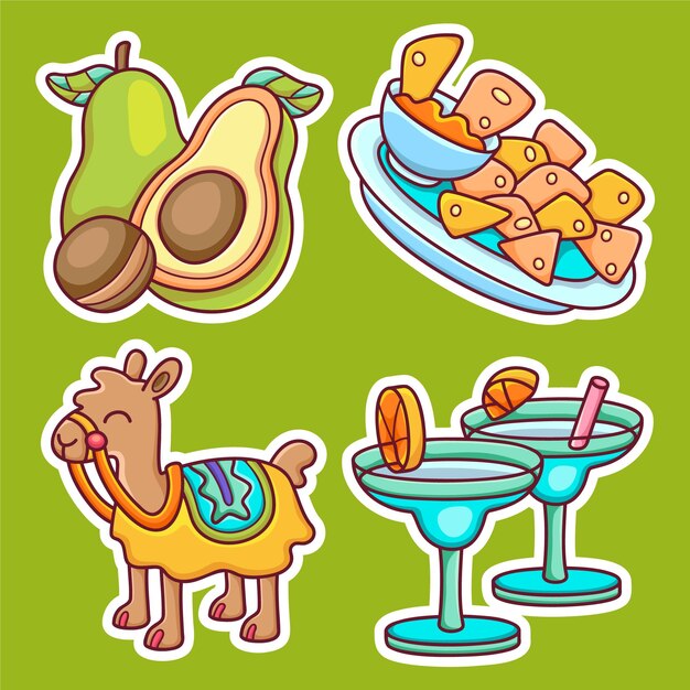 Cinco De Mayo Sticker Icons Hand Drawn Coloring Vector