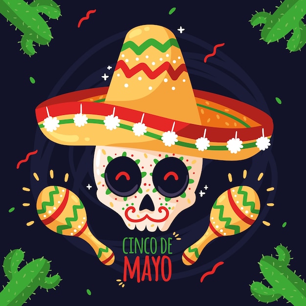 Бесплатное векторное изображение Синко де майо с черепом