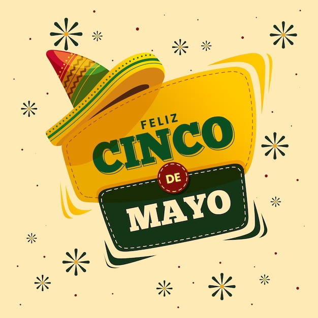 Free vector cinco de mayo with spanish greeting and hat