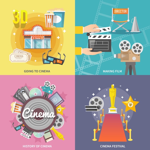 Cinema 4 Flat Icons Square Composition – Free Vector Download
