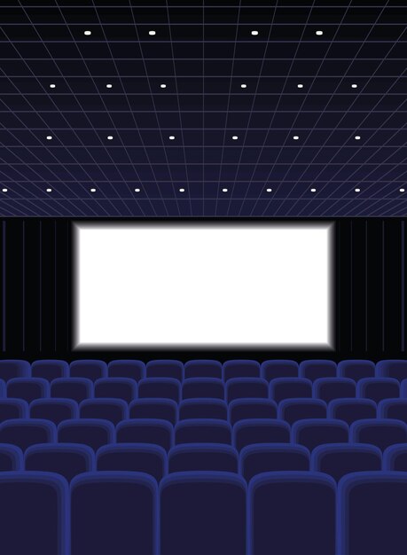 파란색 의자 장면이 있는 영화관 강당