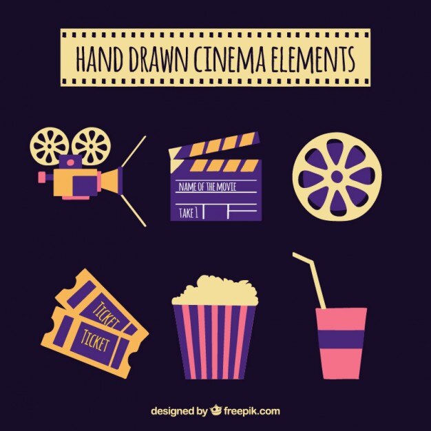 Free Vector cinema elements in pink and purple colors