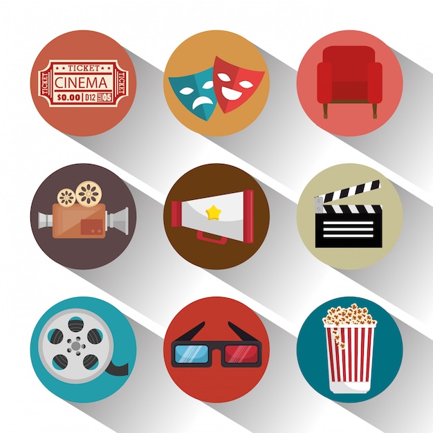 Free vector cinema entertainment set icons