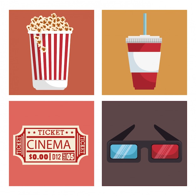 Cinema entertainment set icons