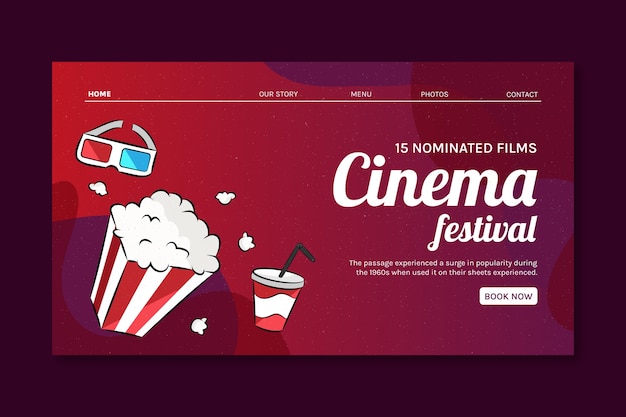 Vettore gratuito modello di landing page del festival del cinema