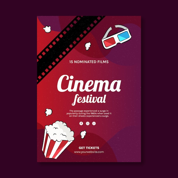 Free vector cinema festival vertical poster template