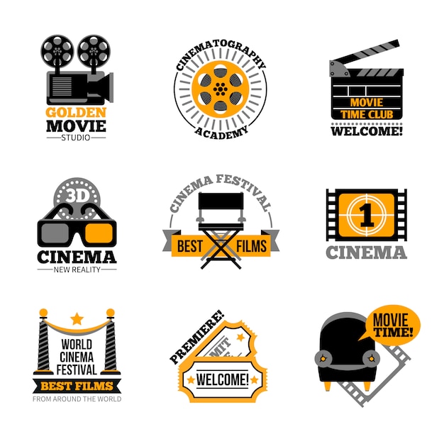 Free vector cinema and film labels