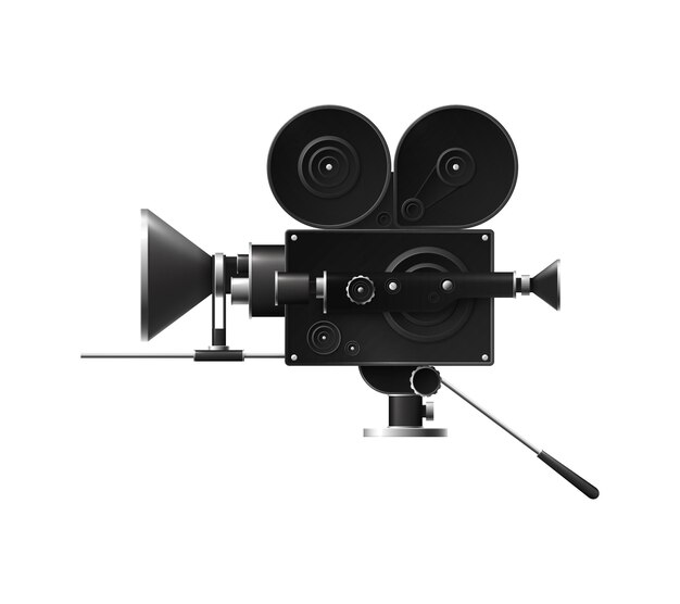 Кинопроизводство реалистичная прозрачная композиция с изолированным изображением векторной иллюстрации профессиональной кинокамеры