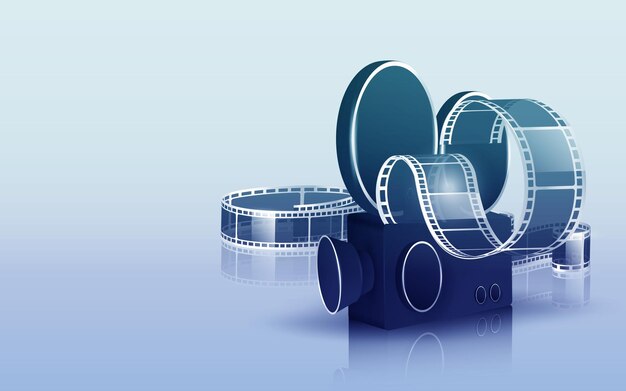 cinema film strip wave, film reel and clapper board isolated on white