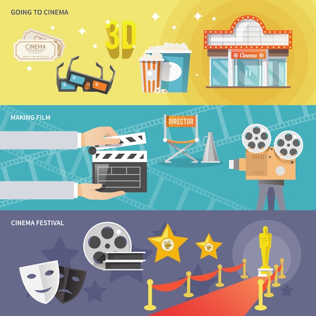 Free vector cinema horizontal banners set