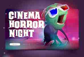 Free vector cinema horror night landing page cartoon template