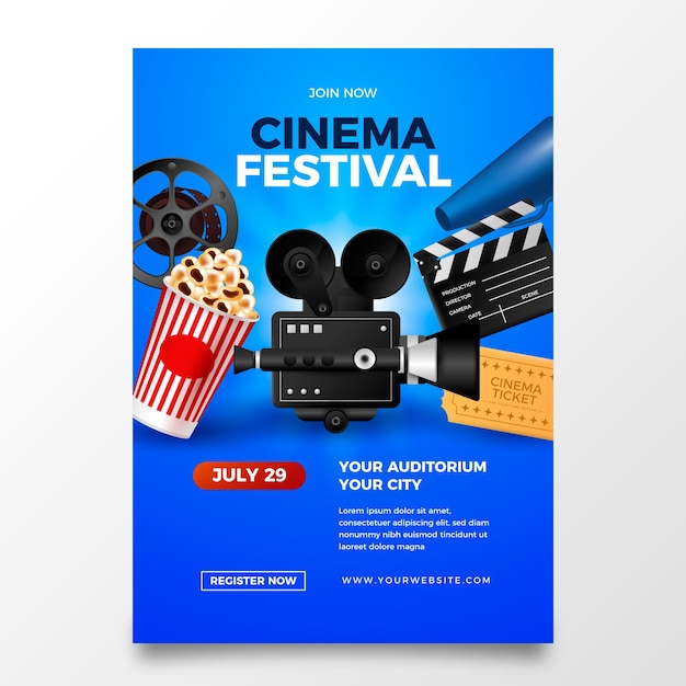 Free vector cinema and movie festival vertical poster template