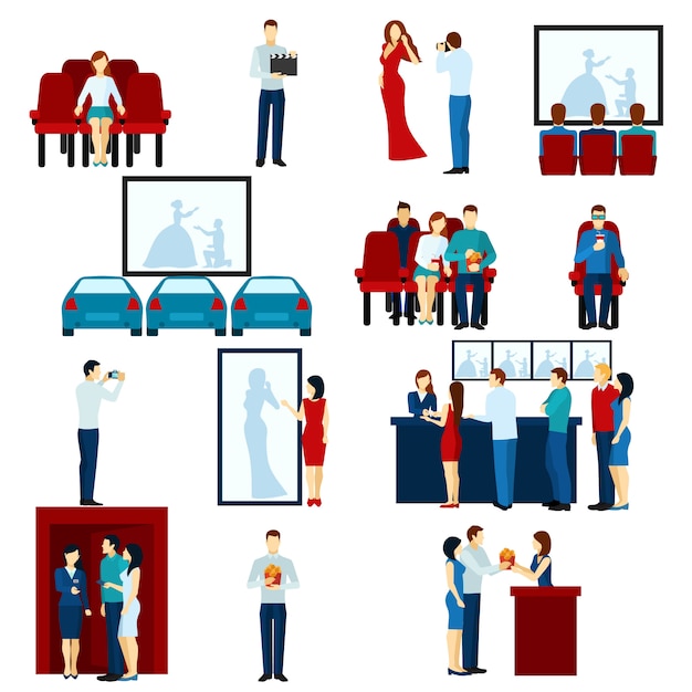 Free vector cinema movie theater flat icons set