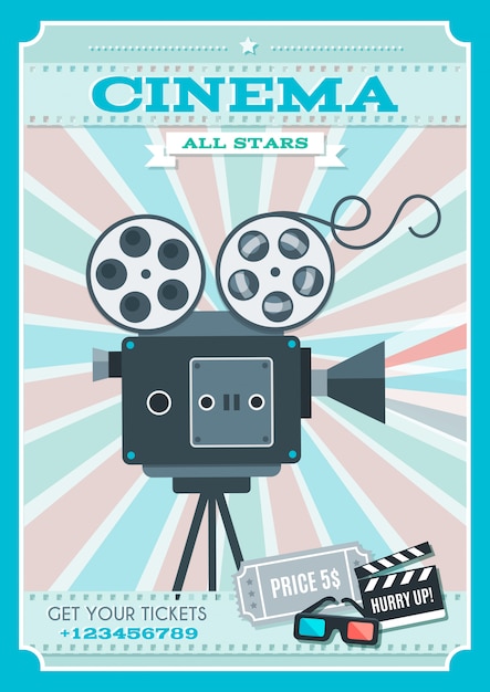 Cinema Retro Style Poster – Free Vector Template Download