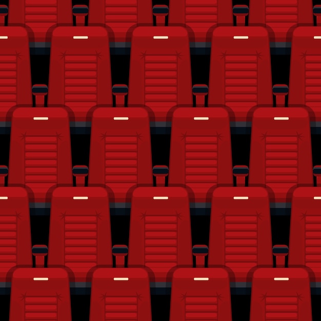 Free vector cinema seats seamless pattern. theater and auditorium, entertainment and red, row and interior.