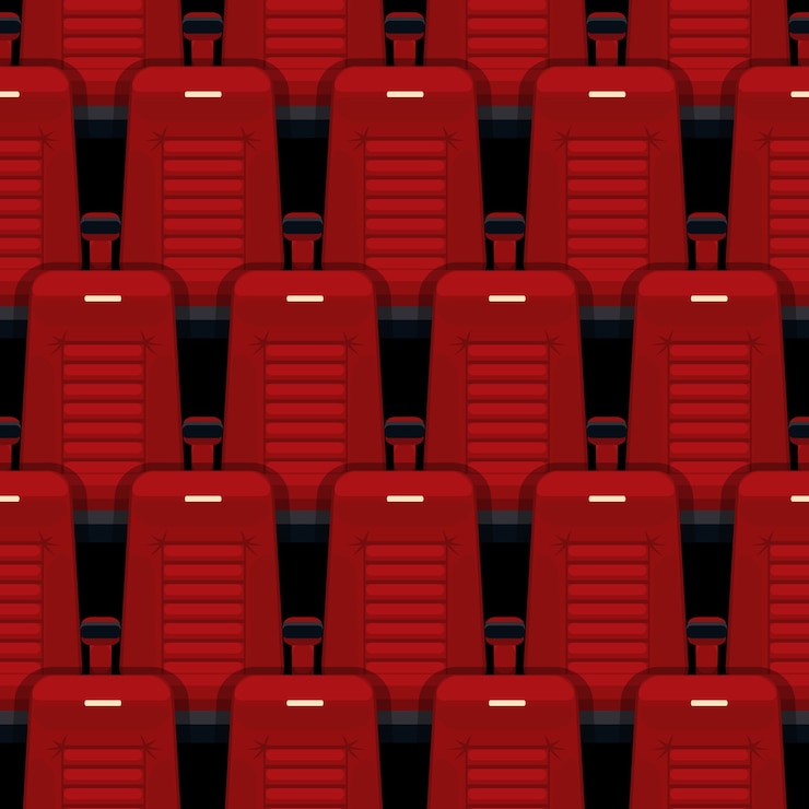 Free Vector cinema seats seamless pattern. theater and auditorium, entertainment and red, row and interior.