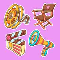 Free vector cinema sticker icons hand drawn coloring vector