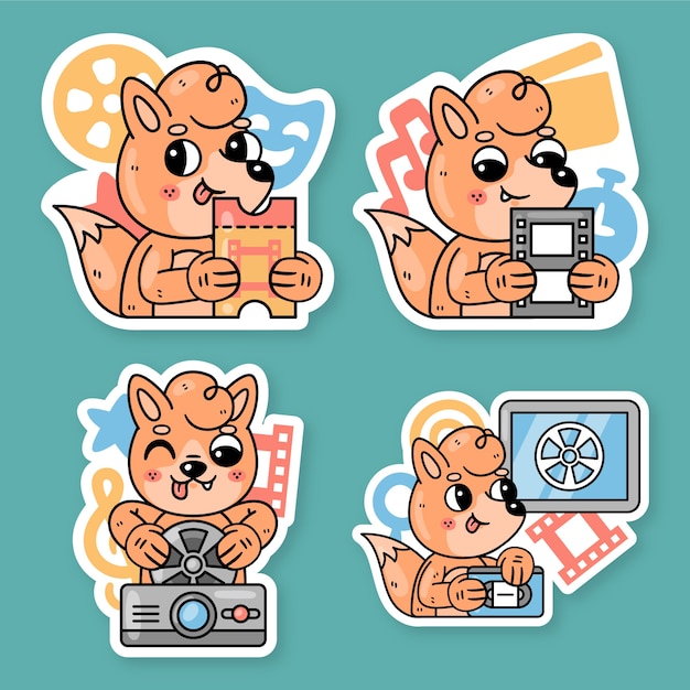 Free vector cinema stickers collection with fred the fox