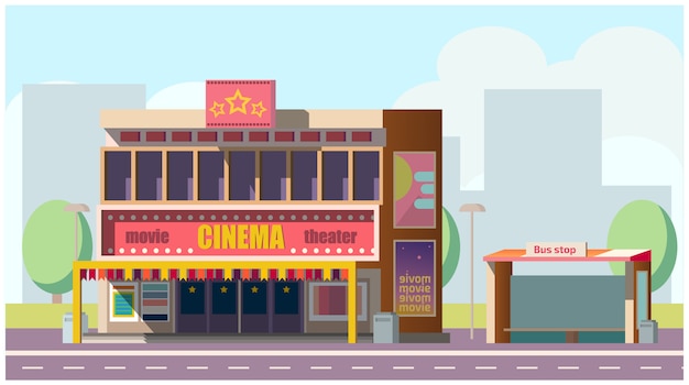Бесплатное векторное изображение Кинотеатр на городской улице