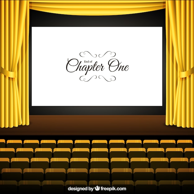 Cinema with screen and yellow curtains