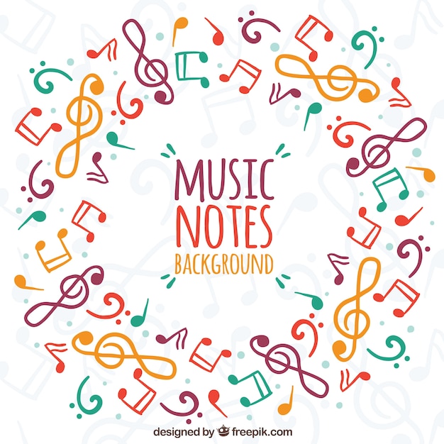 Free vector circle background with colorful musical notes