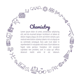Круглая коробка, состоящая из значков химии круглая рамка для ваших дизайнов и текстов