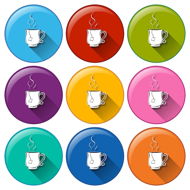 Бесплатное векторное изображение Круглые кнопки с чашками чая
