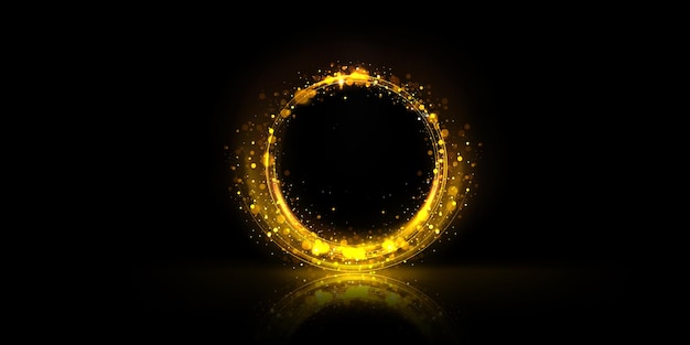 Free vector circle frame with golden bokeh effect