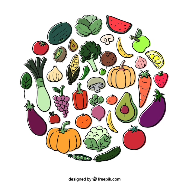 Free vector circle of fruits and vegetables