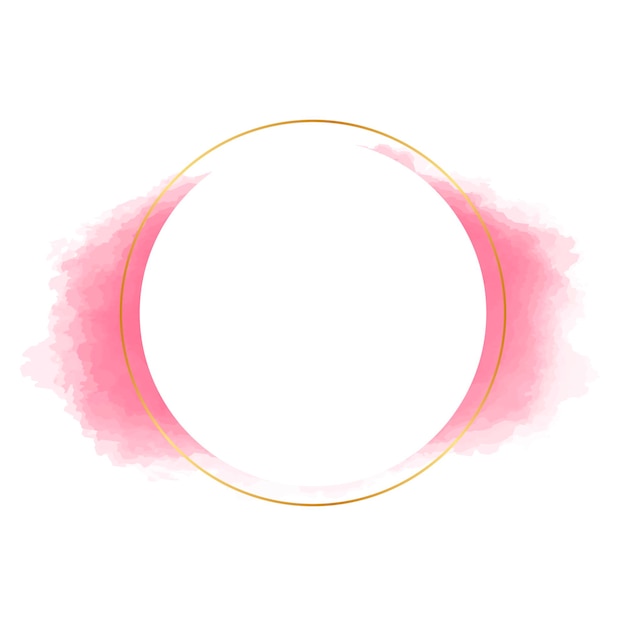 Free vector circle golden frame with pink watercolor shape