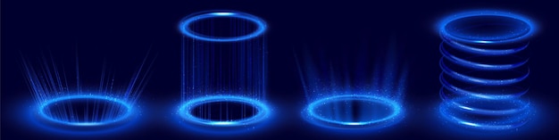 青いネオンの光でサークル ホログラム ポータル