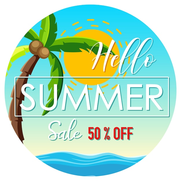 Баннер в форме круга с изолированным шрифтом hello summer sale