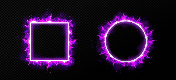 Free Vector circle and square frames with purple fire