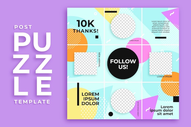 Free vector circle and square post instagram puzzle feed template