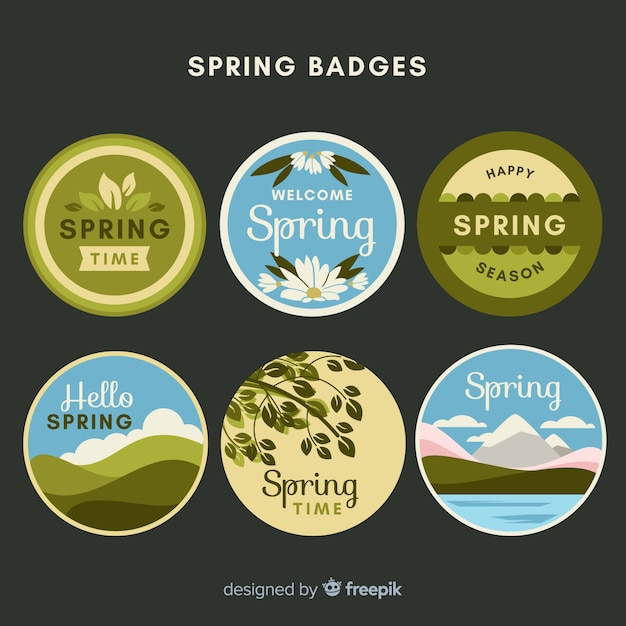 Free vector circled spring badges set