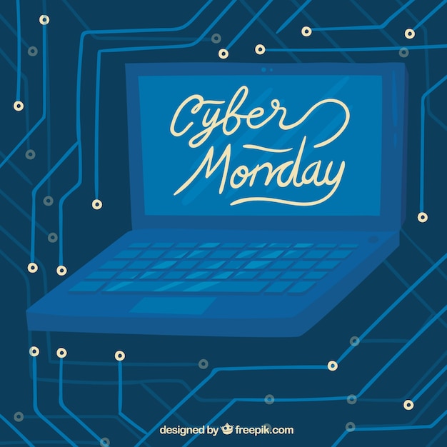 Free vector circuit background with cyber monday laptop