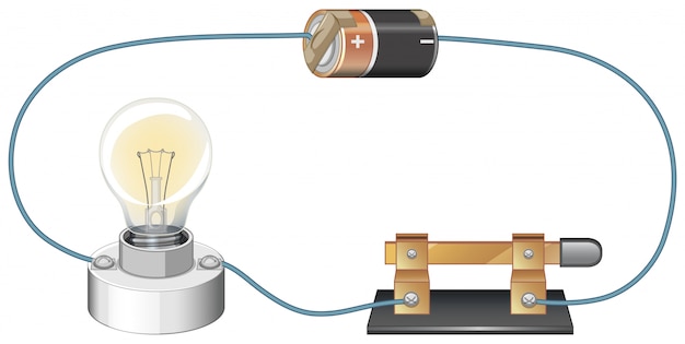 Vettore gratuito schema elettrico con batteria e lampadina