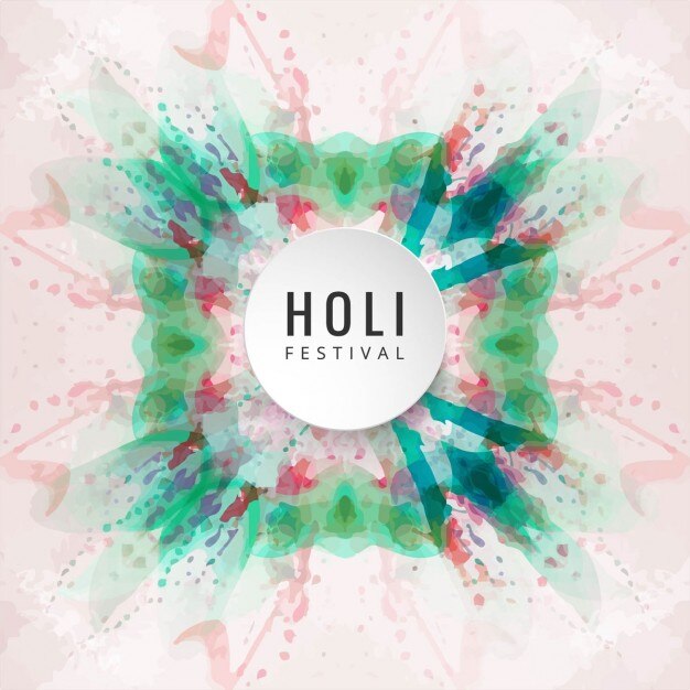무료 Vector 수채화, 행복 한 holi와 원형 배경