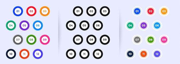 1から12までの円形の箇条書き番号