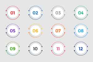 Бесплатное векторное изображение Круглые номера пунктов от одного до двенадцати