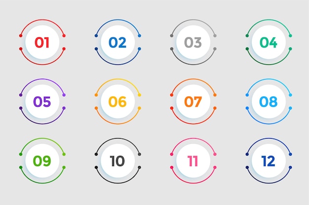 Free vector circular bullet points numbers from one to twelve