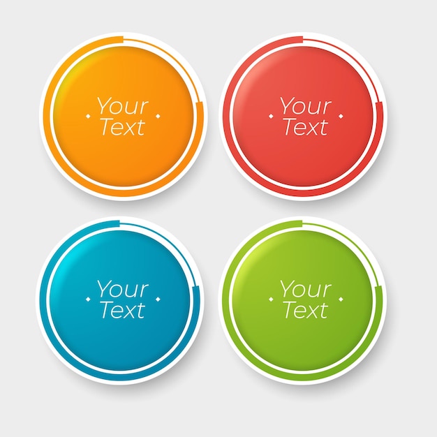 텍스트 공간이있는 4 가지 색상의 원형 버튼