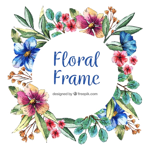 Free vector circular floral frame with watercolor style