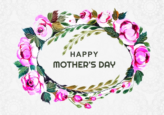 Circular flowers decoration frame mothers day card design