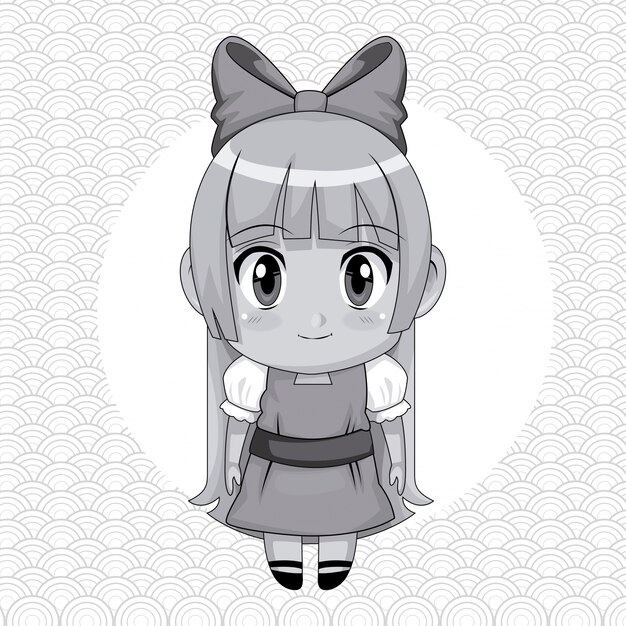 Premium Vector | Circular frame and cute anime girl with bow lace in
