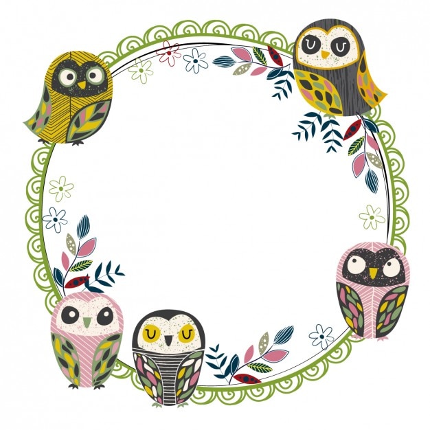 Free vector circular frame with owls