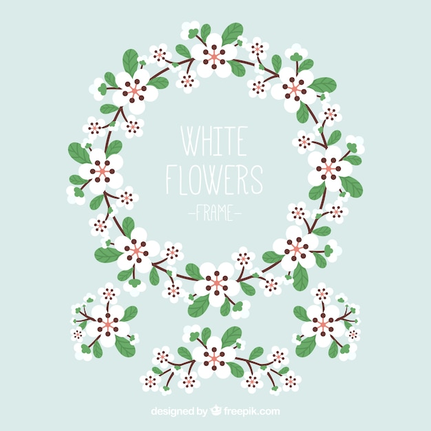 Free vector circular frame with white flowers