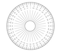 Бесплатное векторное изображение Круговой транспортир инструмент для измерения углов круглая шкала транспортиров 360 градация фактического размера