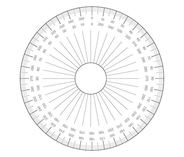 Circular protractor Angles measuring tool Round 360 protractors scale Actual size graduation