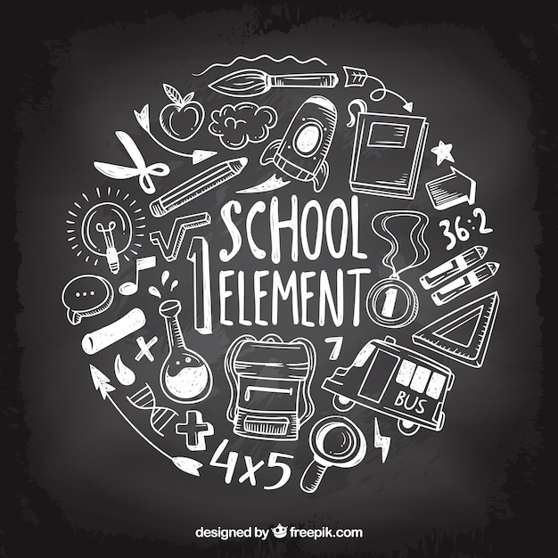 Circular school elements collection in chalk style